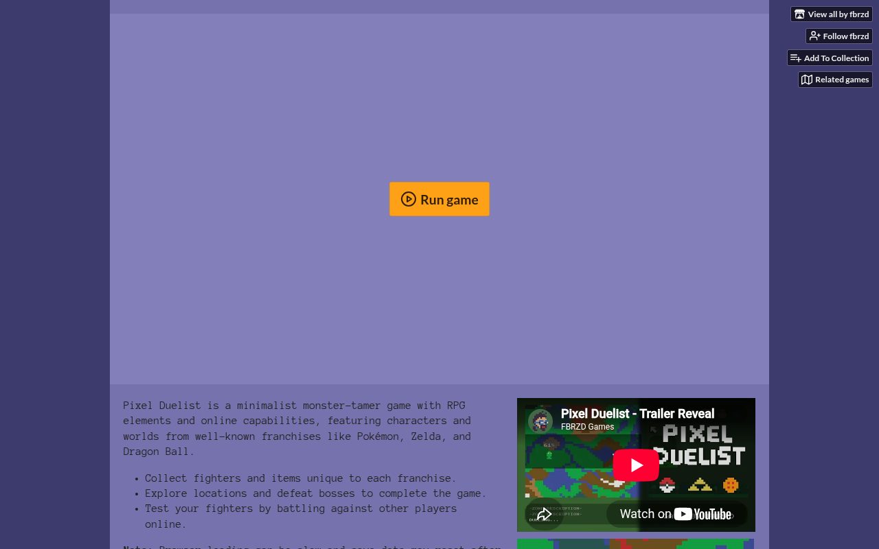 Tampilan situs Pixel Duelist