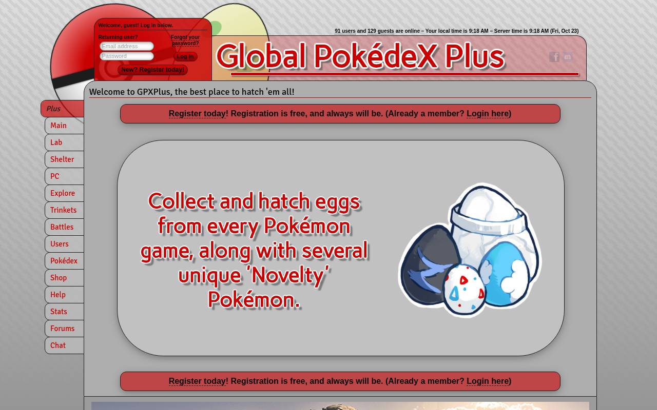 Tampilan situs GPX+ (Global Pokédex Plus)