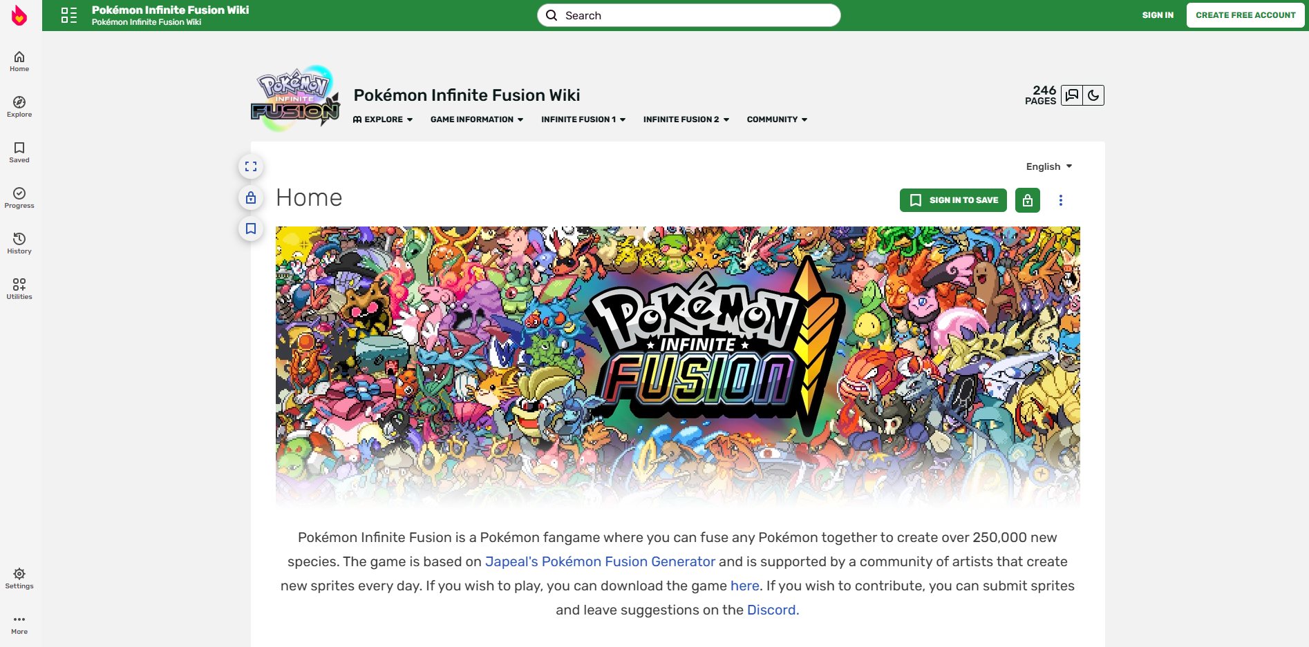 Tampilan situs Pokémon Infinite Fusion (Web Info)