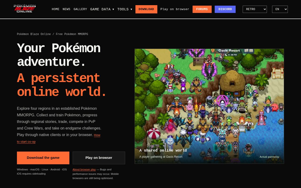 Tampilan situs Pokémon Blaze Online