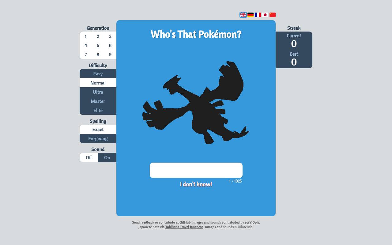 Tampilan situs Who's That Pokémon?