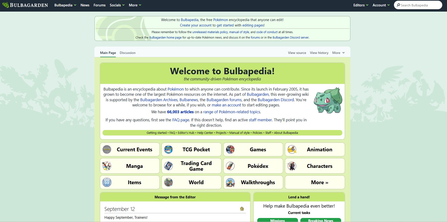 Tampilan situs Bulbapedia