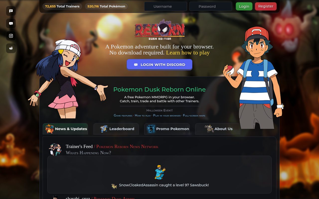 Tampilan situs Pokemon Dusk Reborn