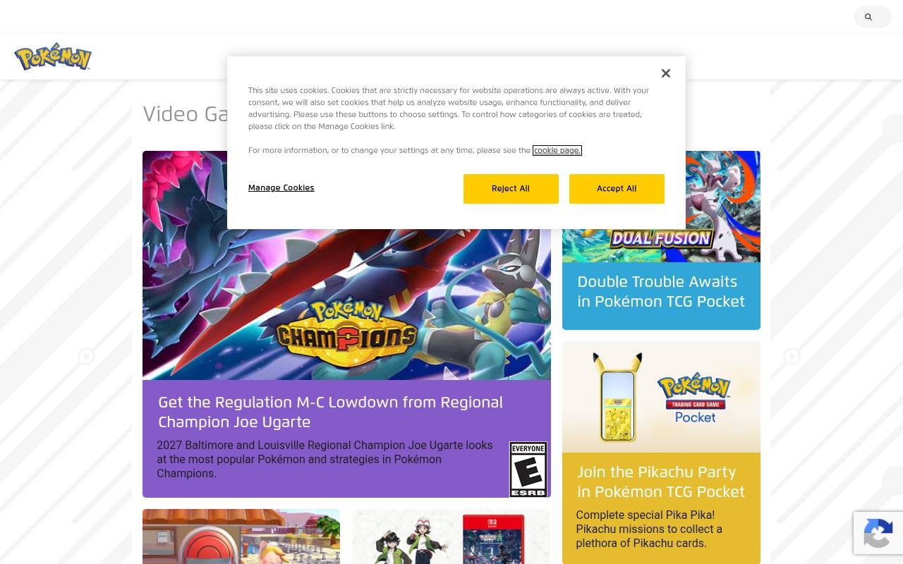 Tampilan situs Pokémon.com Games